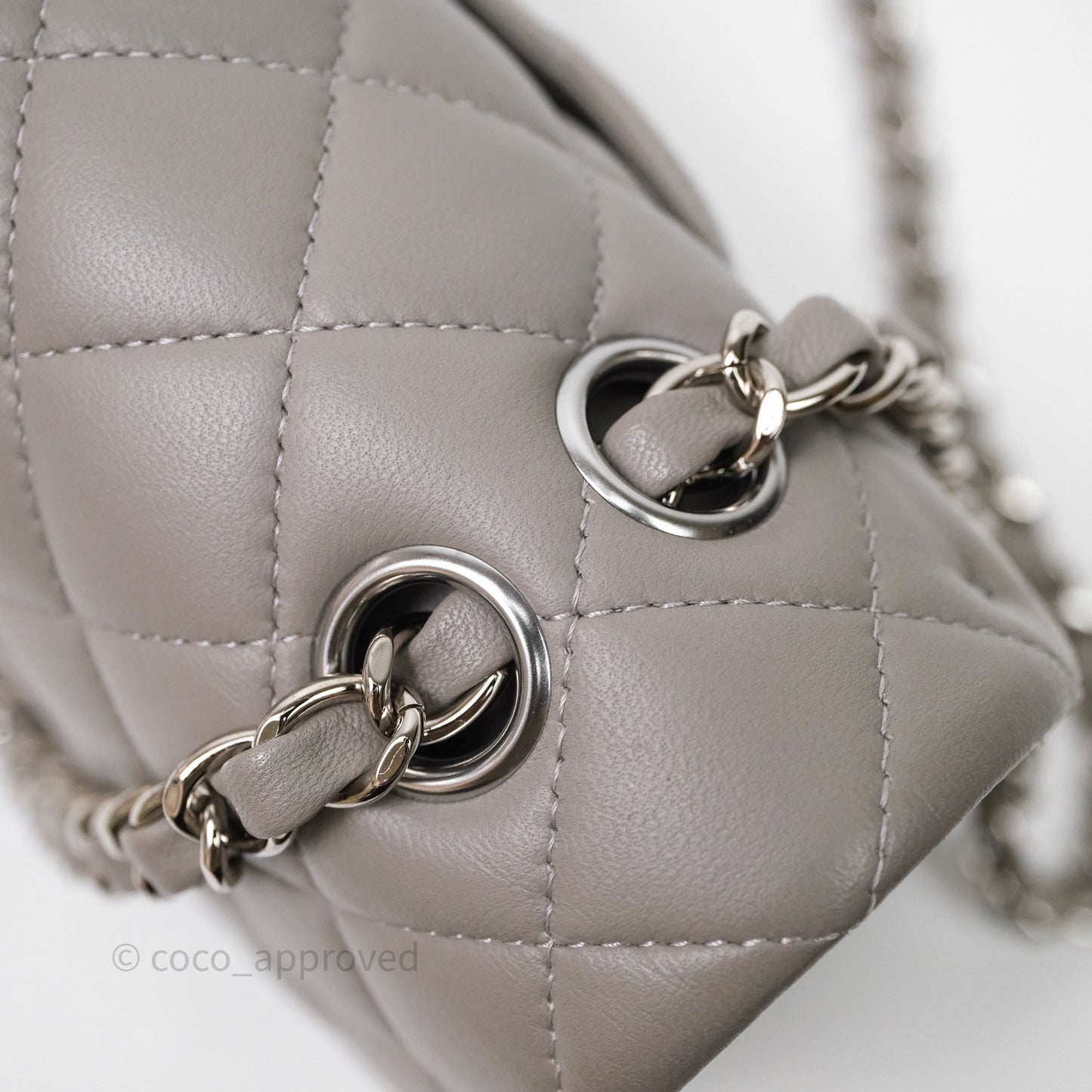 Chanel Classic M/L Medium Flap Quilted Grey Lambskin Silver Hardware
