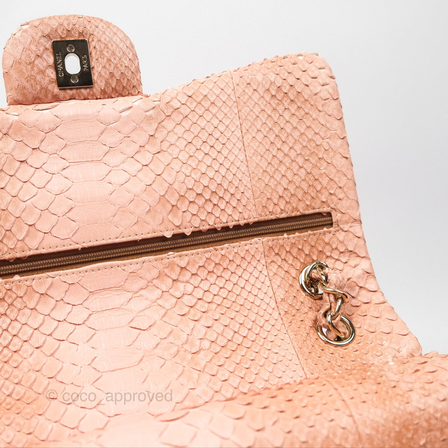Chanel Jumbo Double Flap Python Pink Gold Hardware
