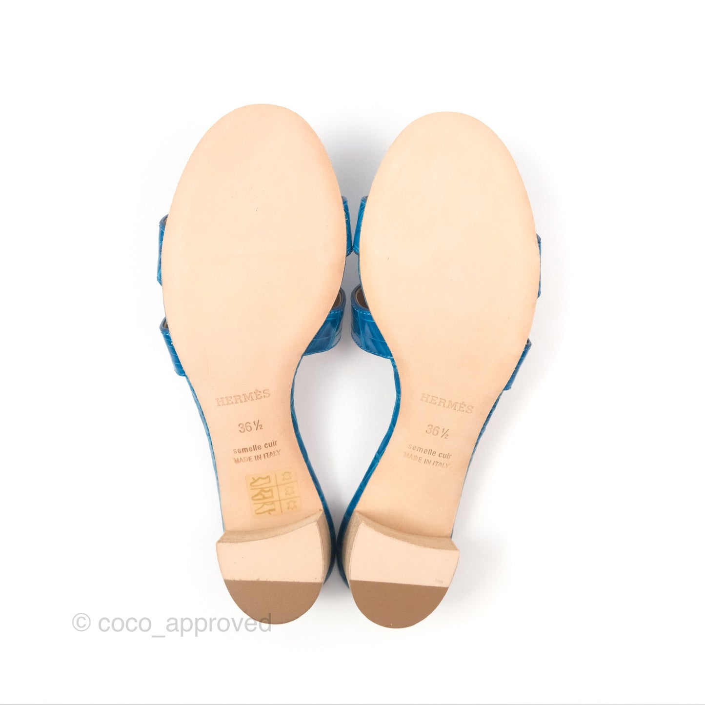 Hermes Oasis Sandals Croc Bleu Lzmir Size 36.5