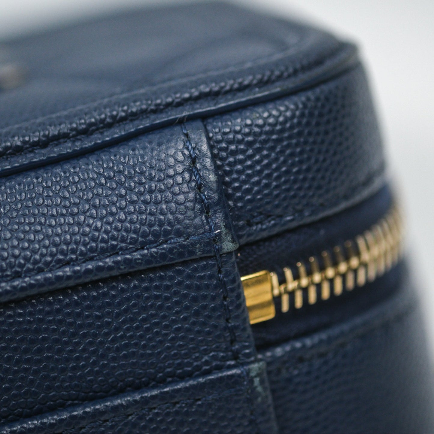 Chanel Quilted Small CC Filigree Vanity Case Navy Caviar Gold Hardware