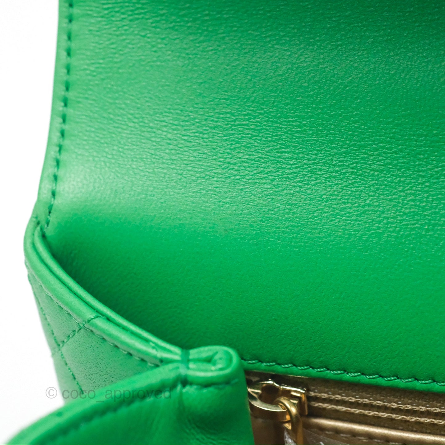 Chanel CC Quilted Flap Bag With Top Handle Green Calfskin Gold Hardware
