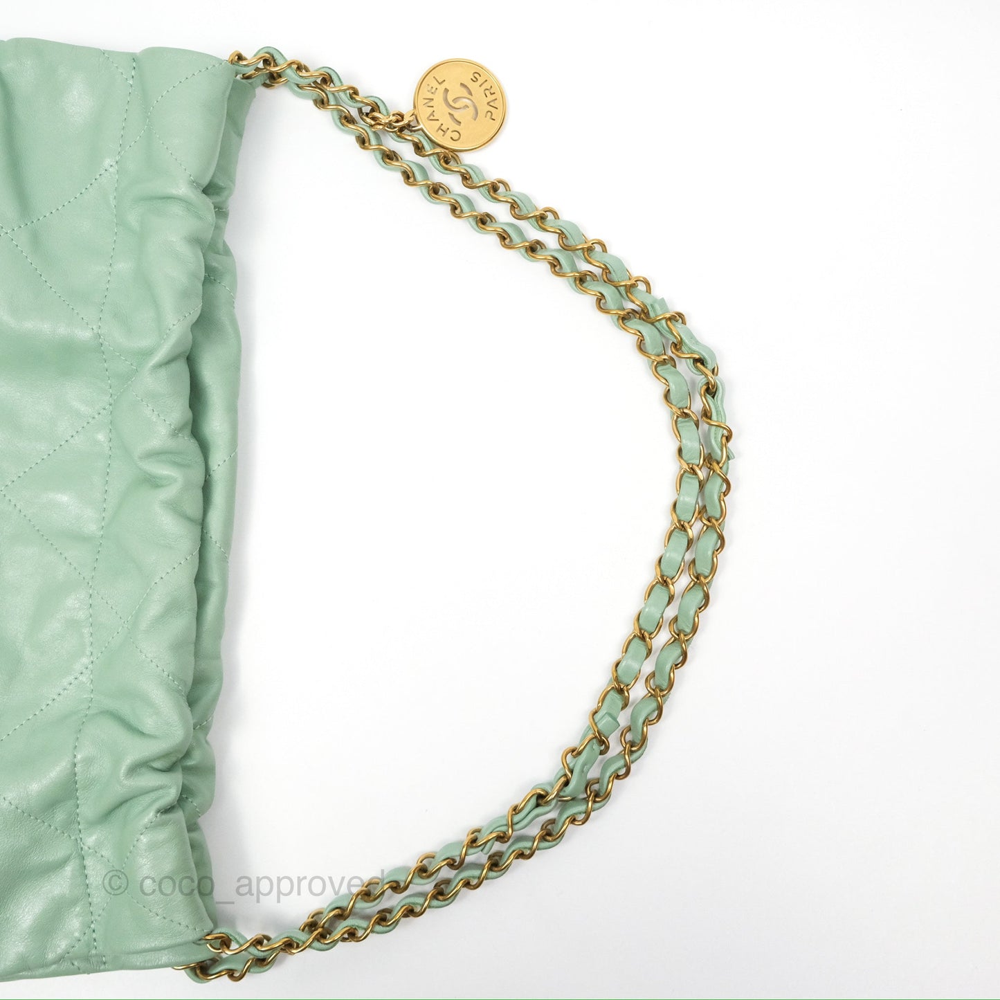 Chanel 22 Small Mint Green Shiny Aged Calfskin Aged Gold Hardware