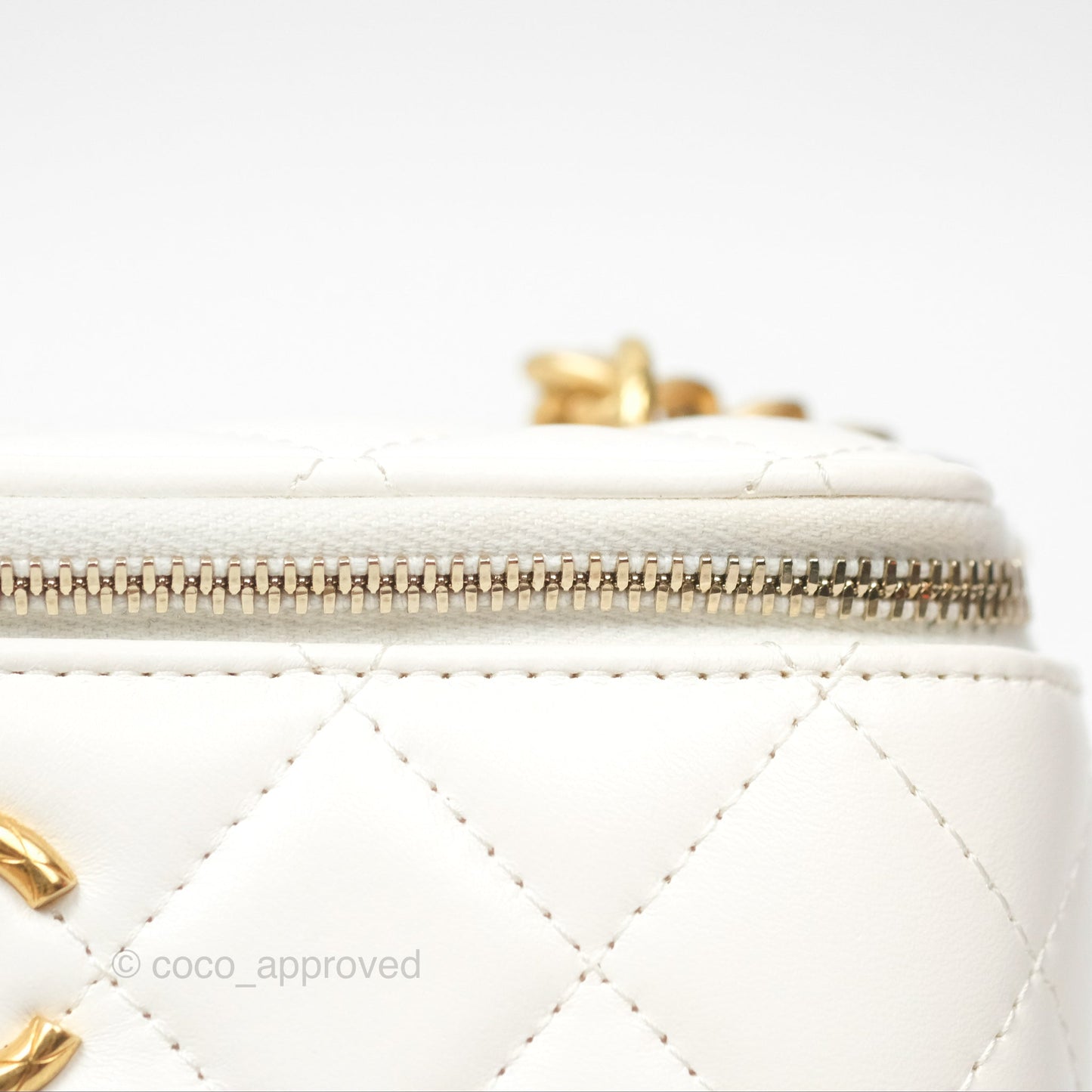 Chanel All Slide Vanity with Adjustable Chain White Lambskin Aged Gold Hardware