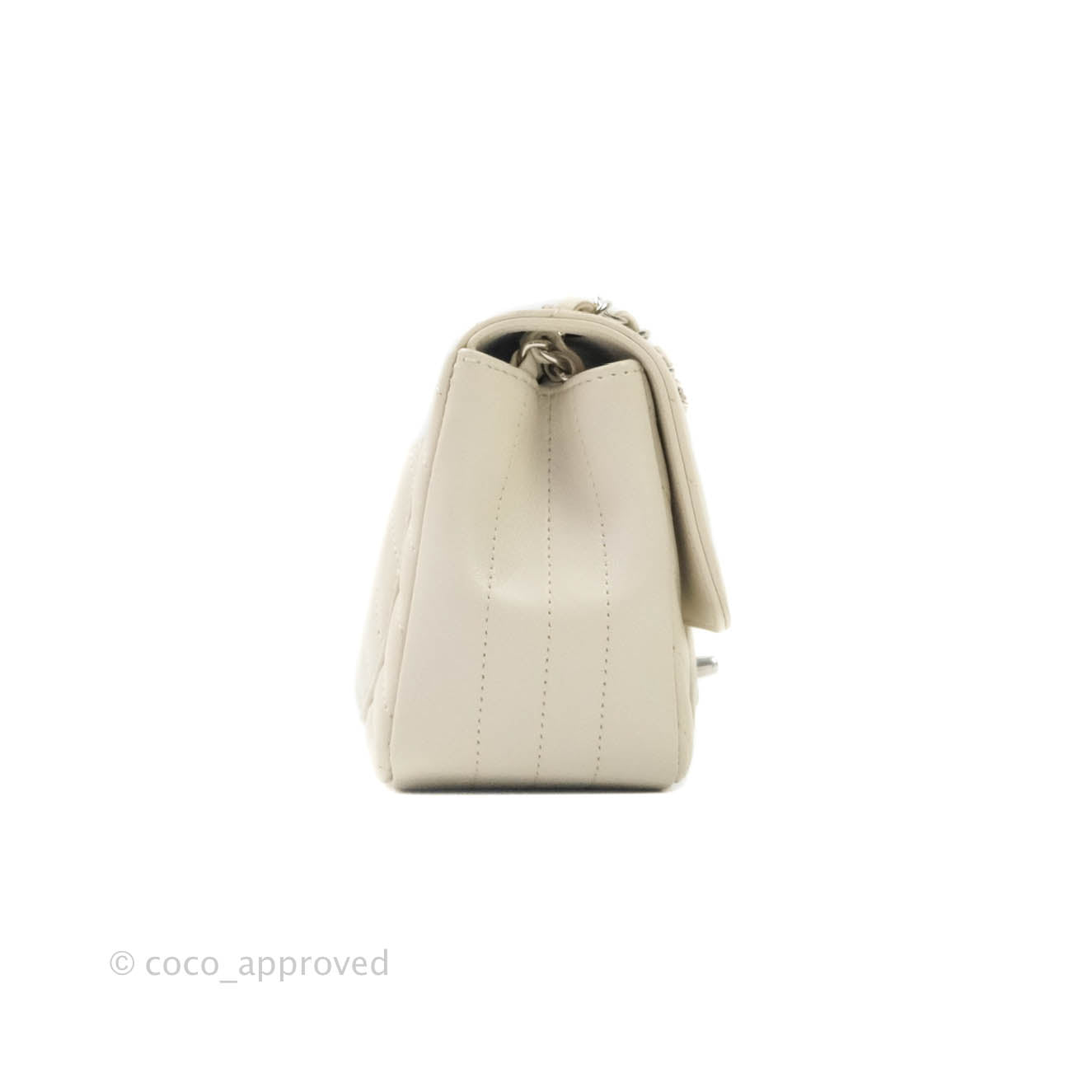 Chanel Mini Square Chevron Ivory Cream Lambskin Silver Hardware