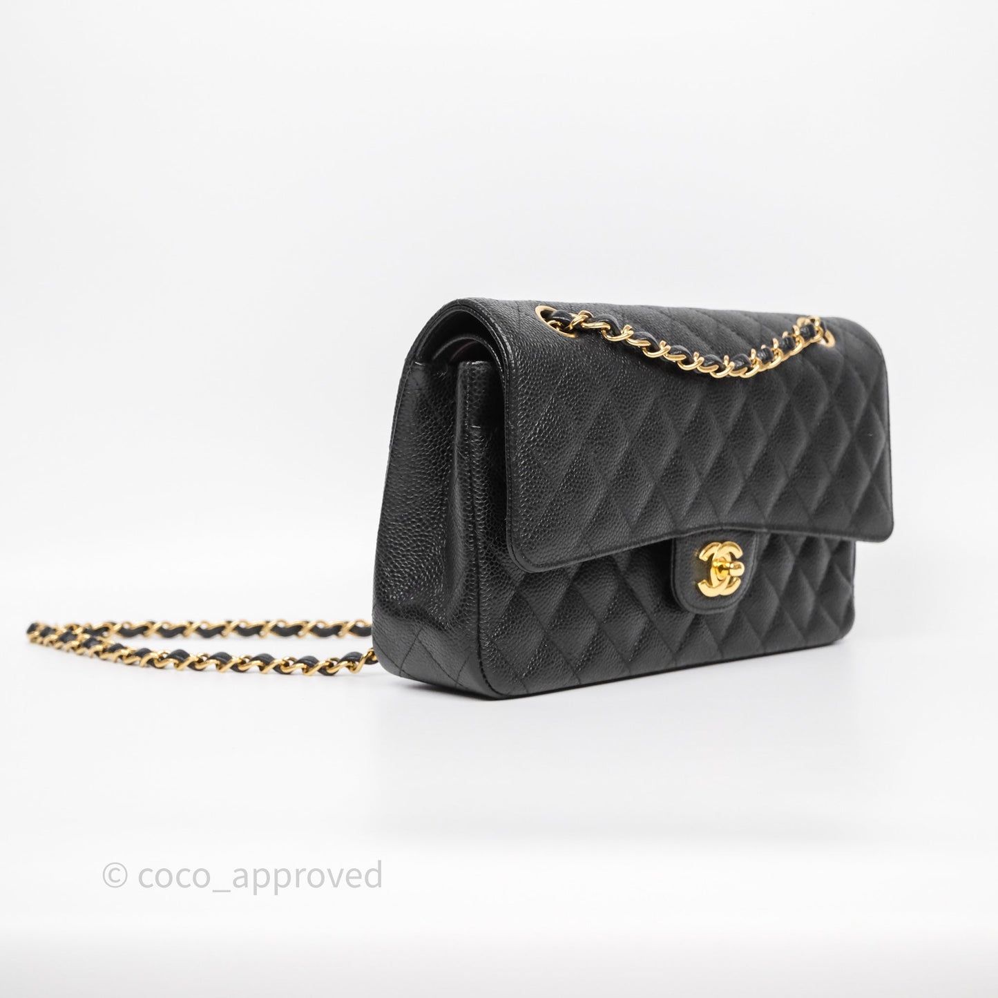 Chanel Classic M/L Medium Flap Quilted Black Caviar Gold Hardware