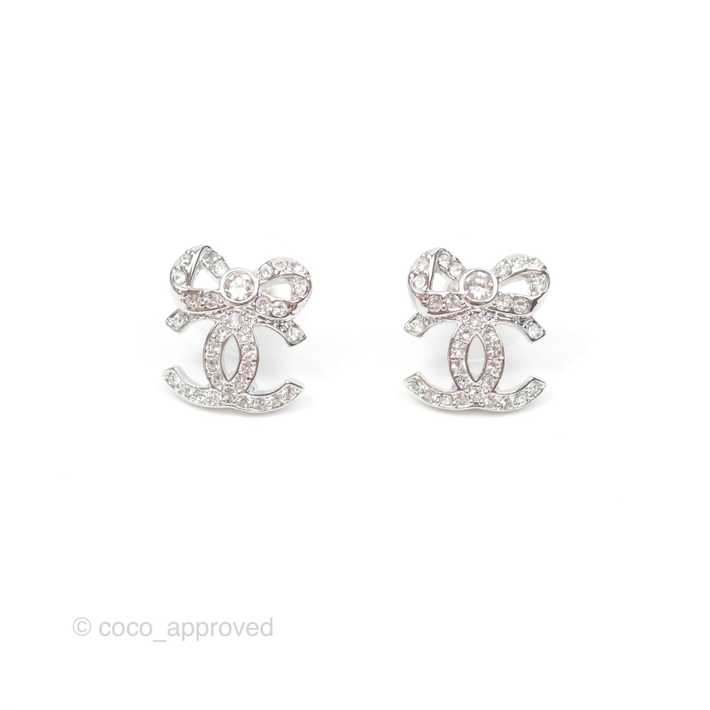 Chanel Crystal Ribbon Bow CC Earrings 23C