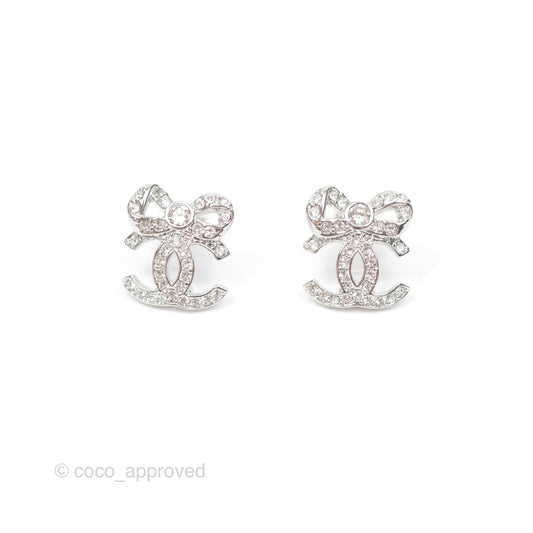 Chanel Crystal Ribbon Bow CC Earrings 23C