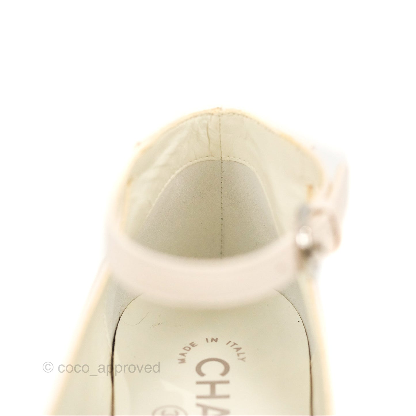 Chanel Mary Janes White Black Lambskin Shoes Size 37.5