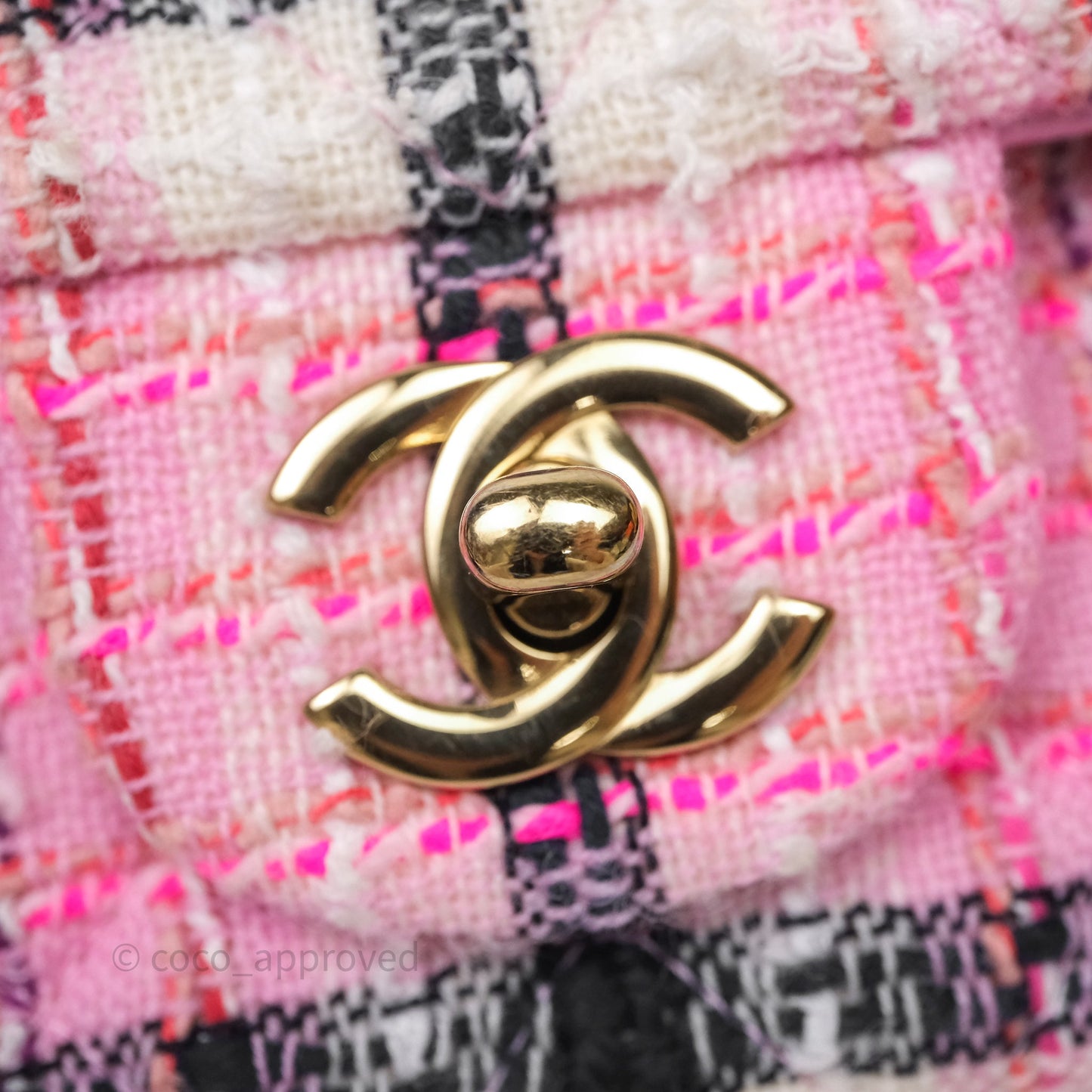Chanel Quilted Mini Rectangular Flap Pink Tweed Gold Hardware