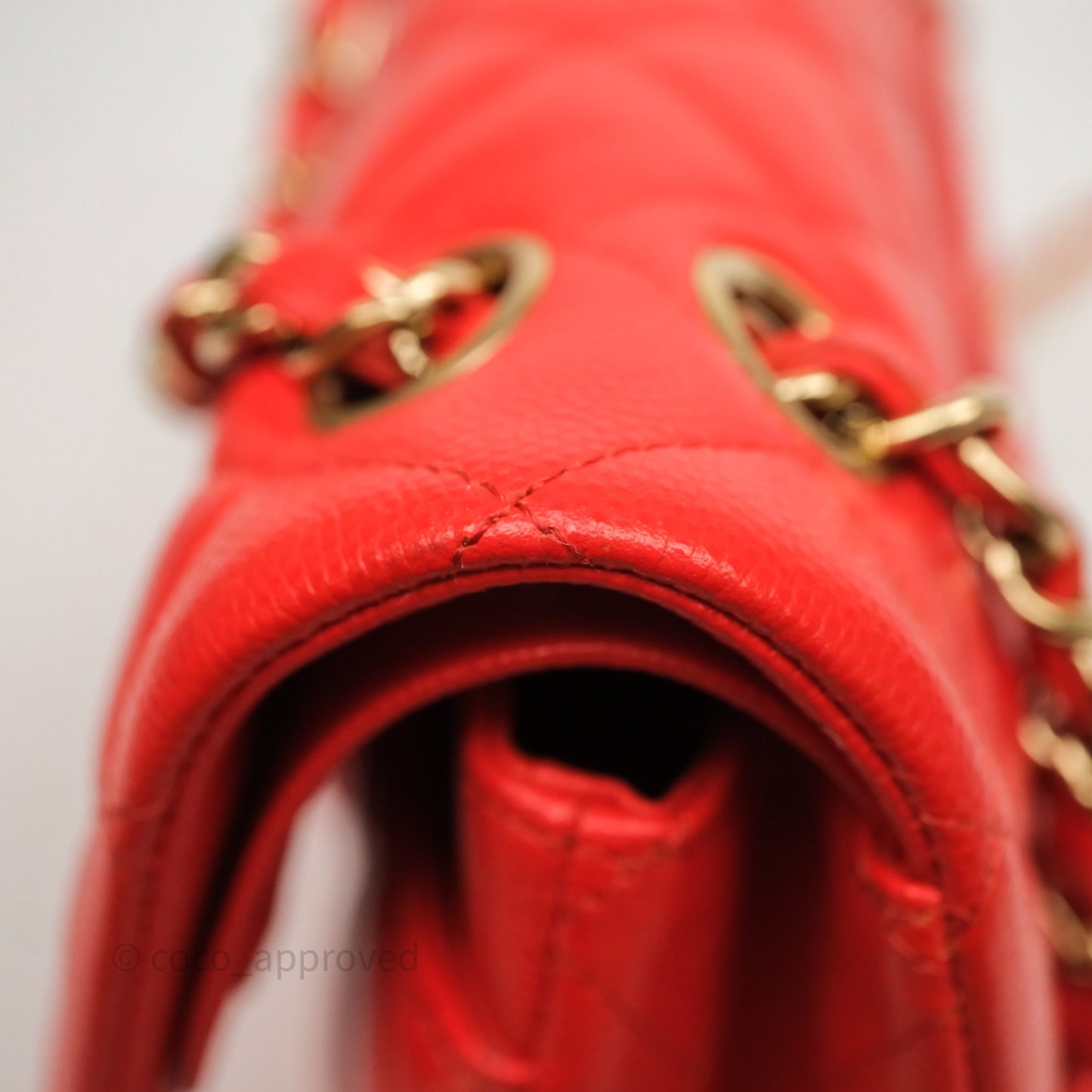 Chanel Small Classic Flap Quilted Red Orange Caviar Gold Hardware