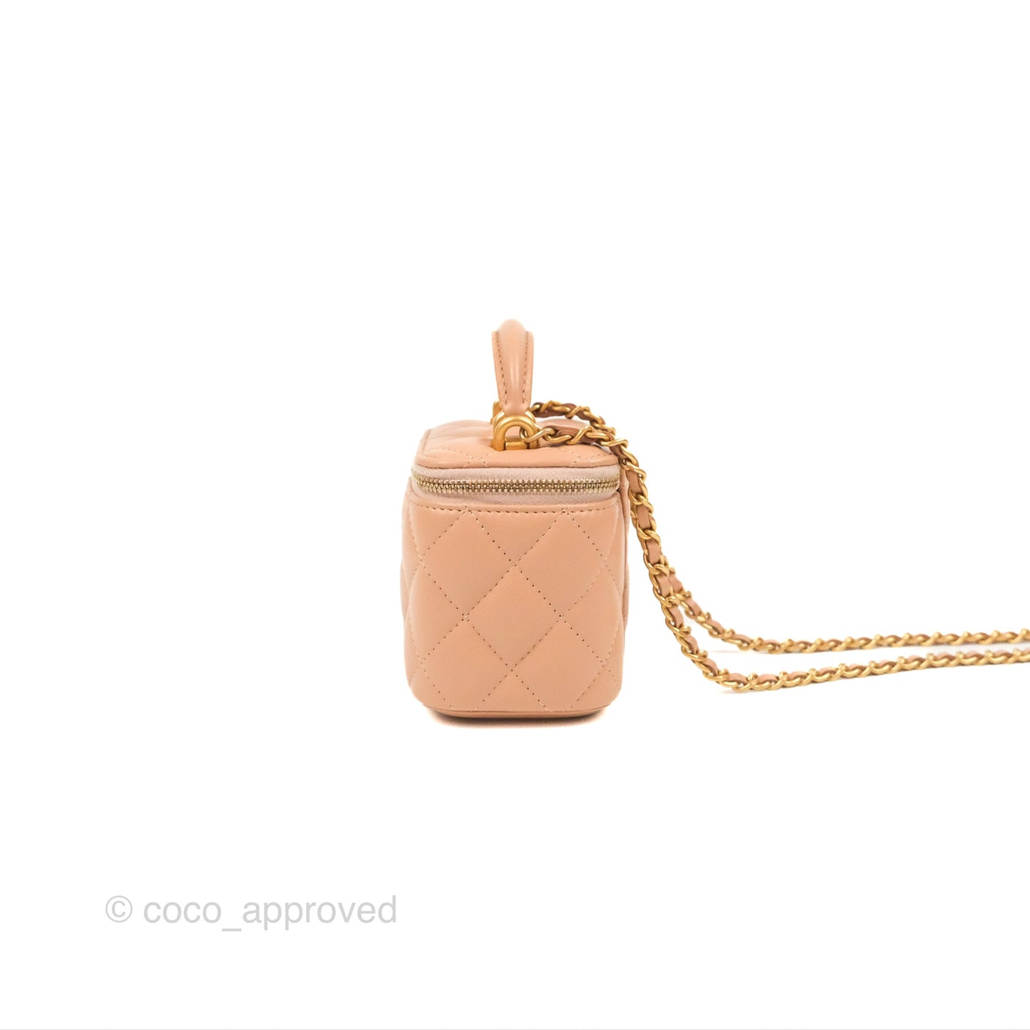 Chanel Mini Top Handle Vanity With Chain Beige Lambskin Aged Gold Hardware
