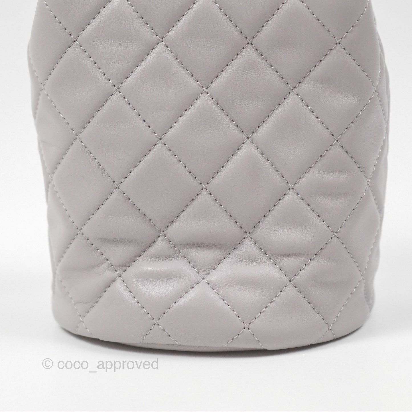 Chanel Pearl Crush Drawstring Bucket Bag Grey Lambskin Aged Gold Hardware