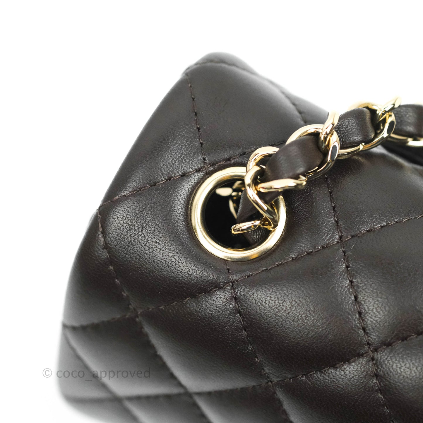 Chanel Quilted Mini Rectangular Lambskin Chocolate Brown Gold Hardware