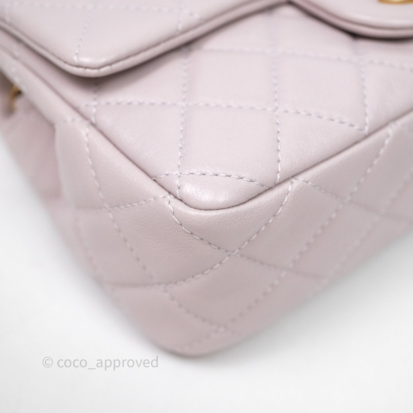 Chanel Mini Rectangular Pearl Crush Lilac Lambskin Aged Gold Hardware
