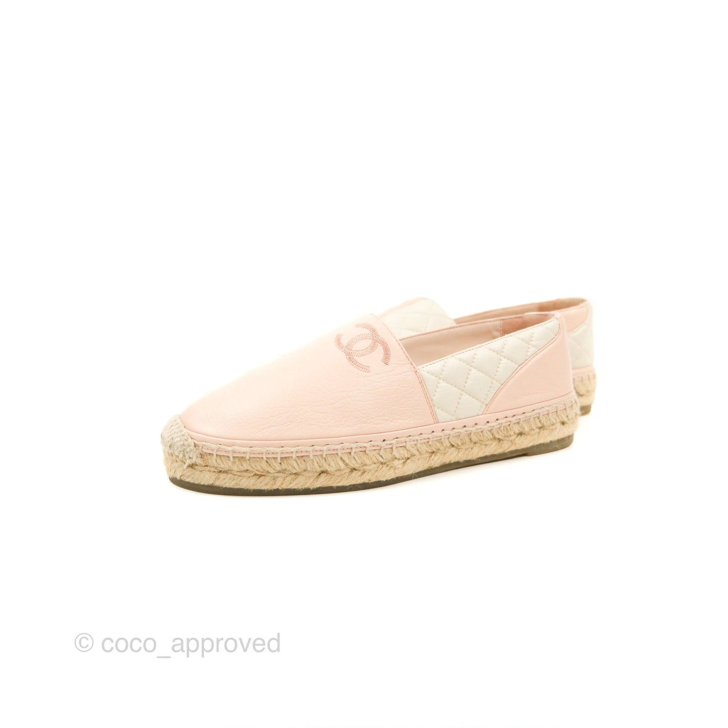 Chanel Espadrille Quilted White/Pink Size 38