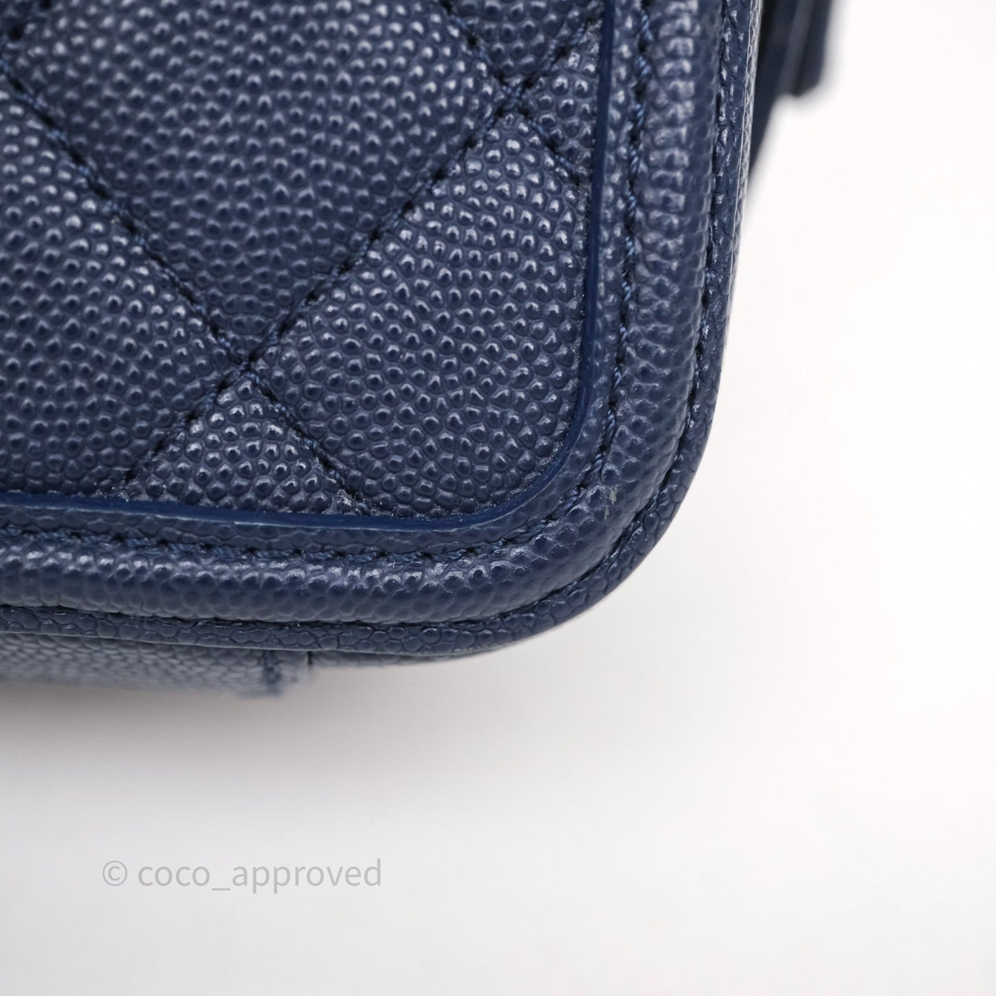 Chanel Quilted Small CC Filigree Vanity Case Navy Caviar Gold Hardware