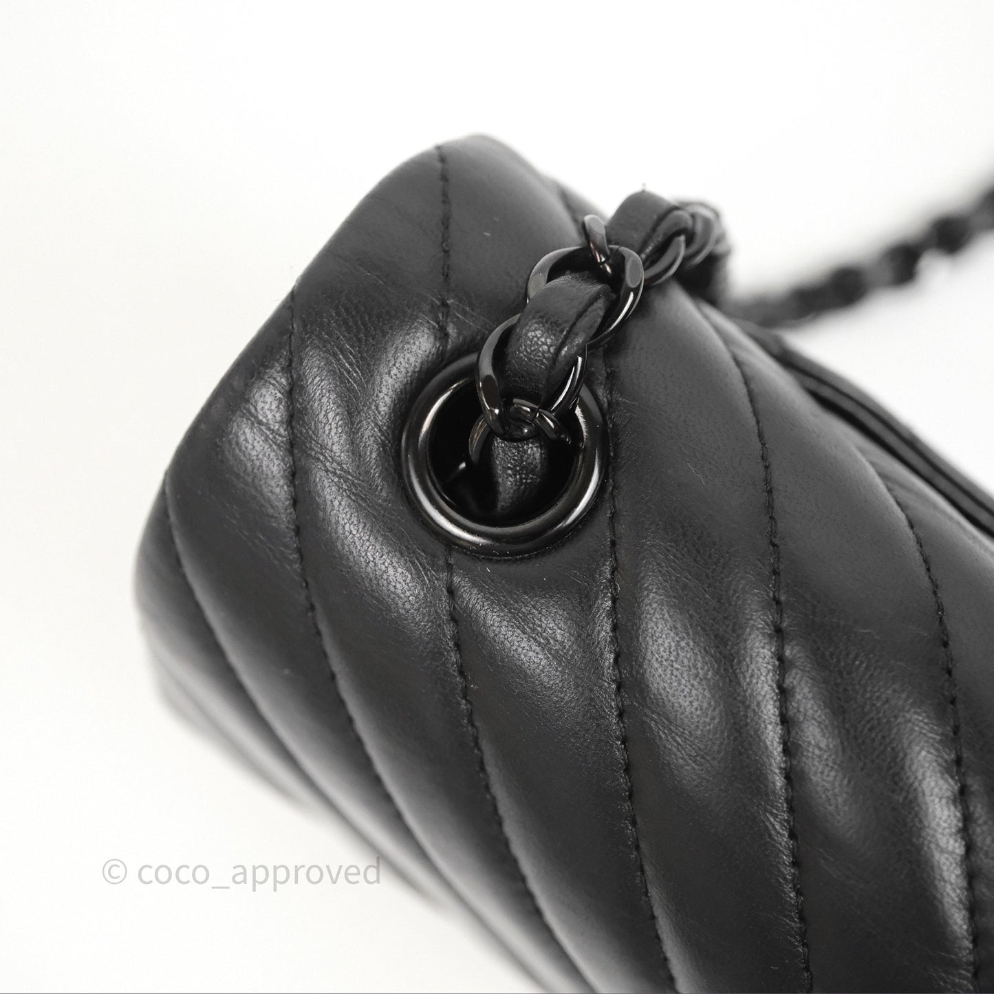 Chanel Quilted Mini Rectangular Chevron Black Lambskin So Black Hardware