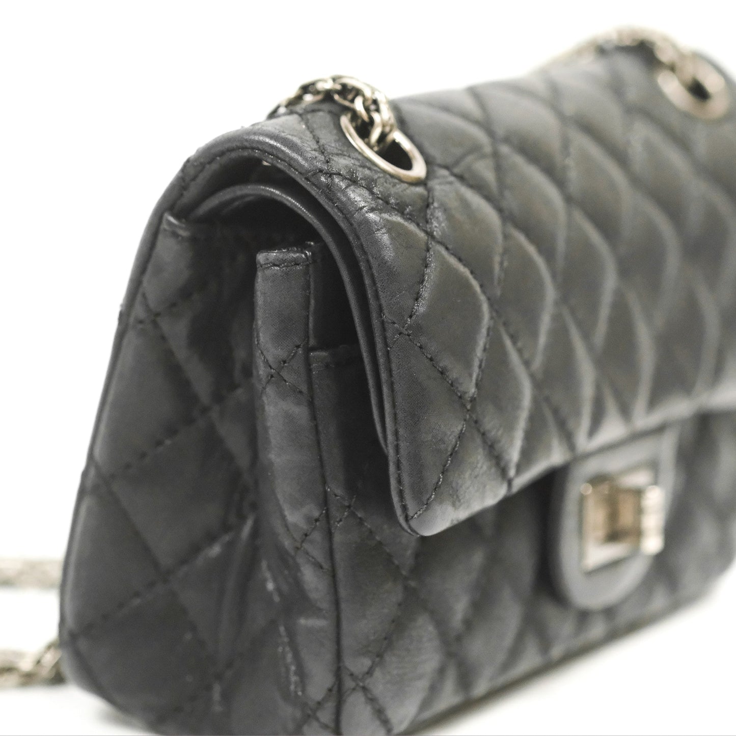 Chanel Mini Reissue 224 Double Flap Black Iridescent Calfskin Ruthenium Hardware