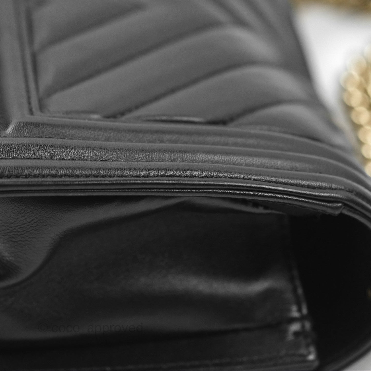 Chanel Chevron Small Boy Black Calfskin Gold Hardware