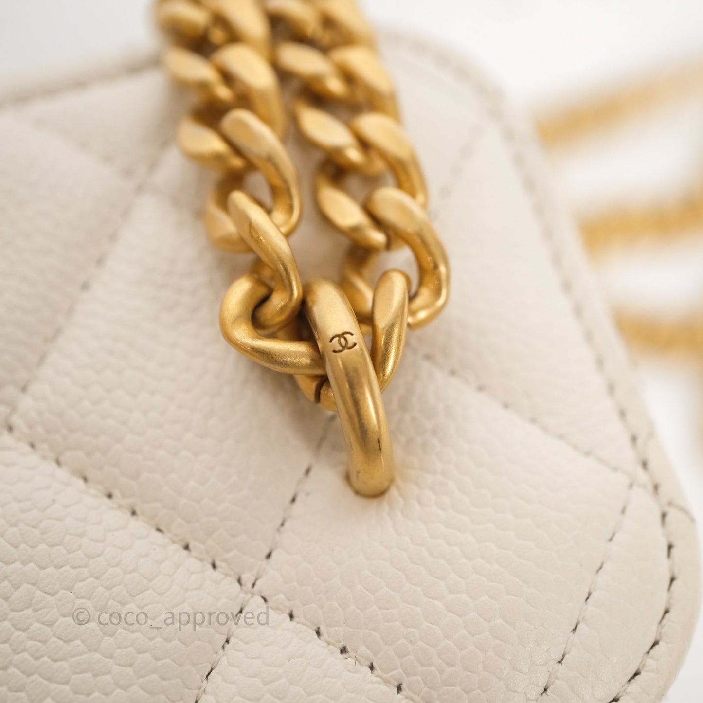 Chanel Heart Crush Mini Vanity With Chain White Caviar Aged Gold Hardware