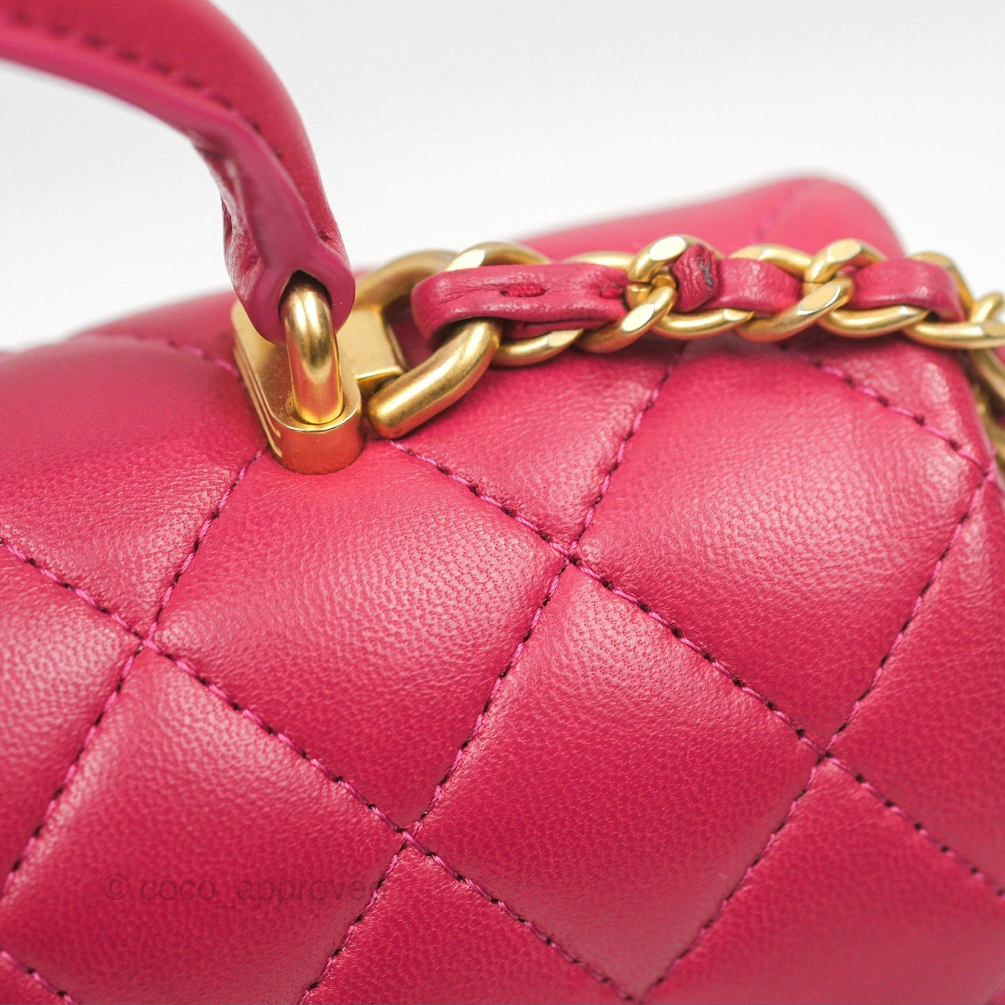Chanel Top Handle Mini Rectangular Flap Bag Berry Red Lambskin Aged Gold Hardware
