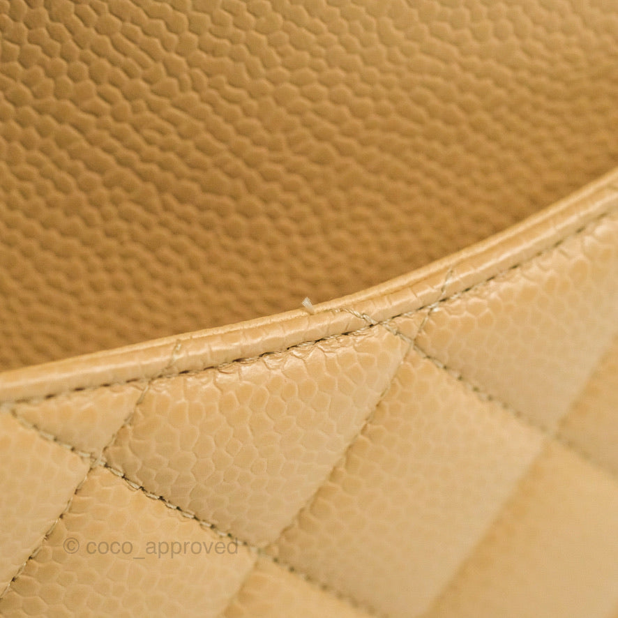 Chanel Quilted Classic M/L Medium Flap Beige Caviar Gold Hardware