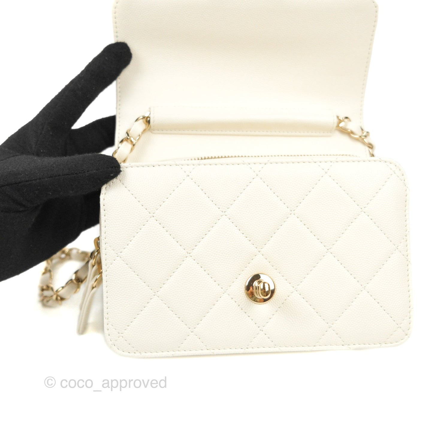 Chanel Quilted Small Like The Wallet Flap Ivory White Caviar Light Gold Hardware 22C
