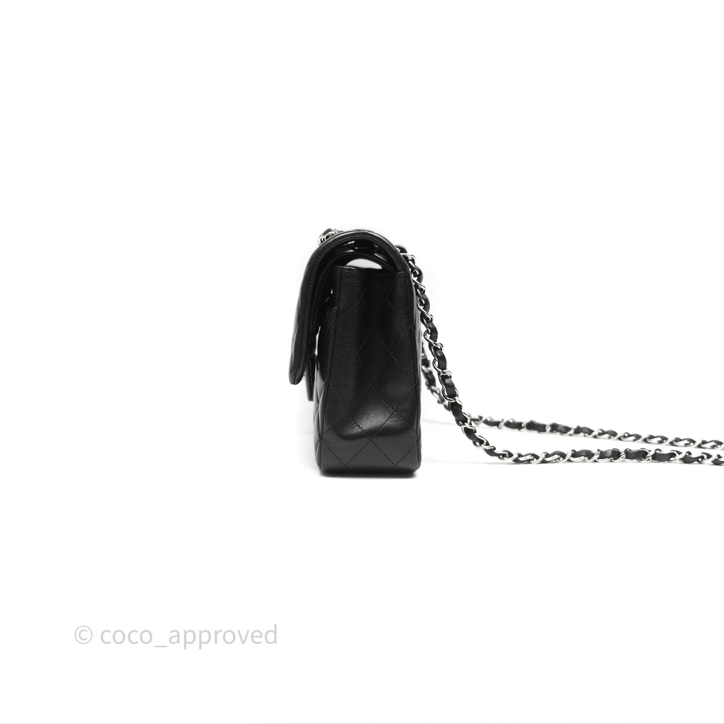 Chanel Classic M/L Medium Flap Quilted Black Lambskin Silver Hardware