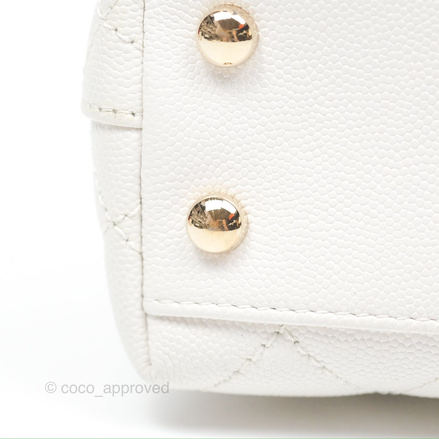 Chanel Extra Mini Quilted Coco Handle White Caviar Gold Hardware