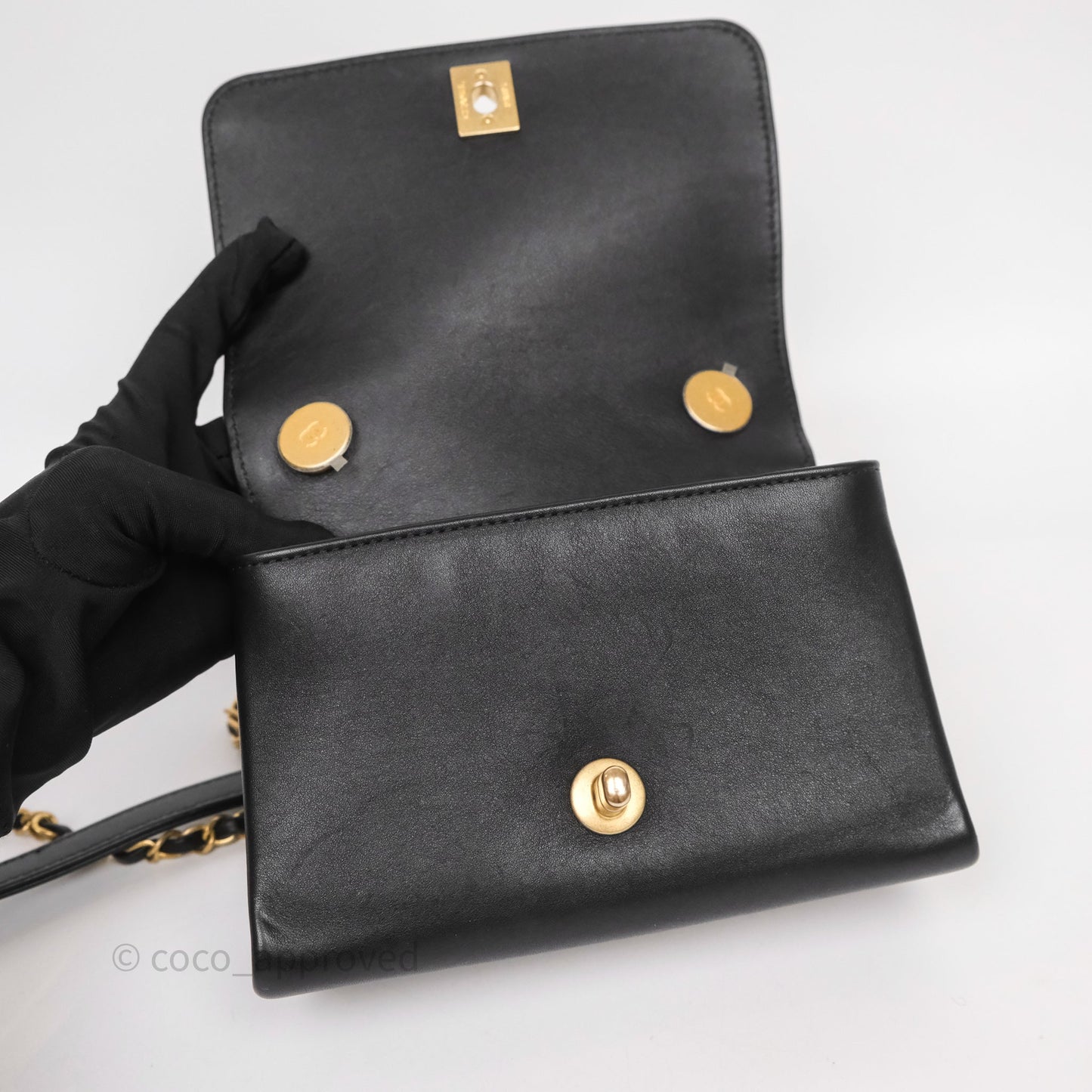 Chanel Pearl Chain Bag Black Calfskin Gold Hardware
