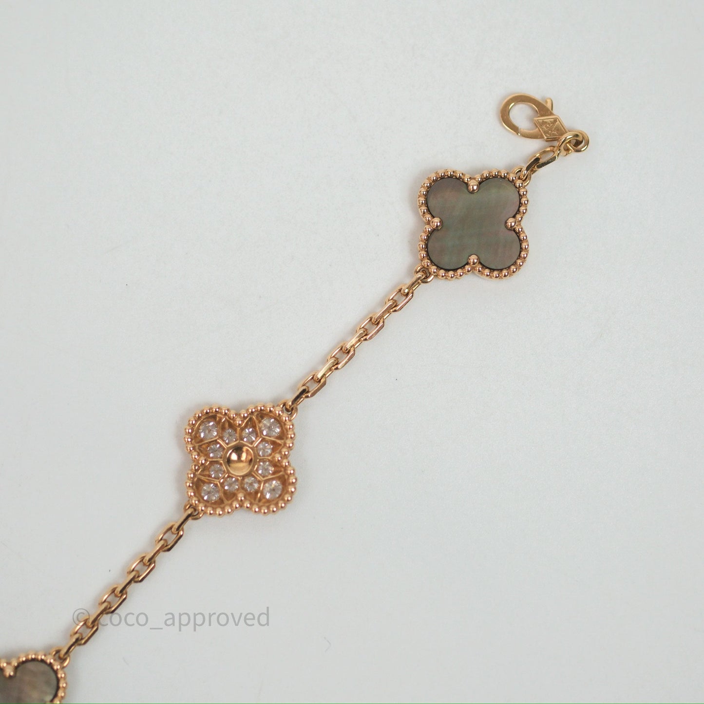 Van Cleef & Arpels Vintage Alhambra 5 Motifs Bracelet Grey Mother-of-pearl Diamonds Rose Gold