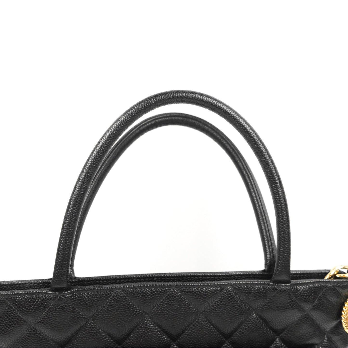 Chanel Vintage Medallion CC Black Caviar Tote Bag Gold Hardware