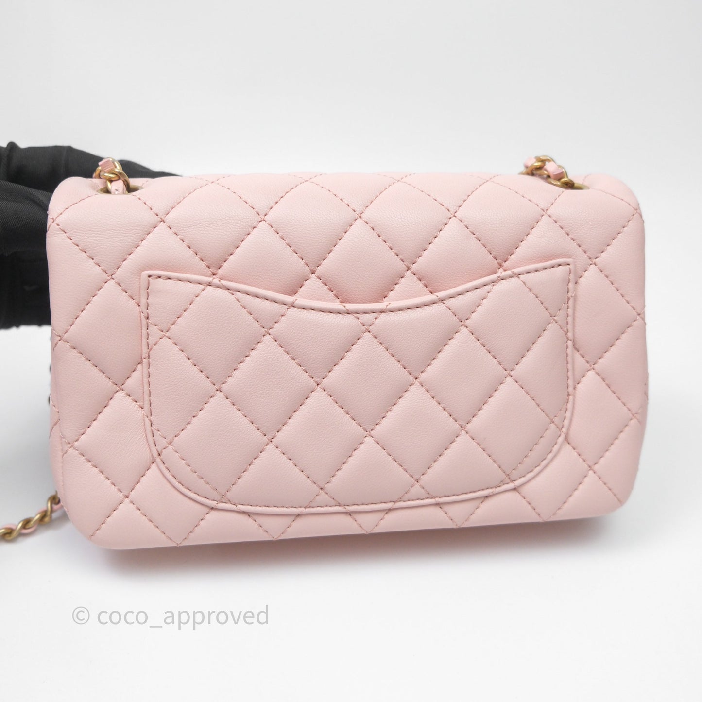 Chanel Mini Rectangular Pearl Crush Baby Pink Lambskin Aged Gold Hardware