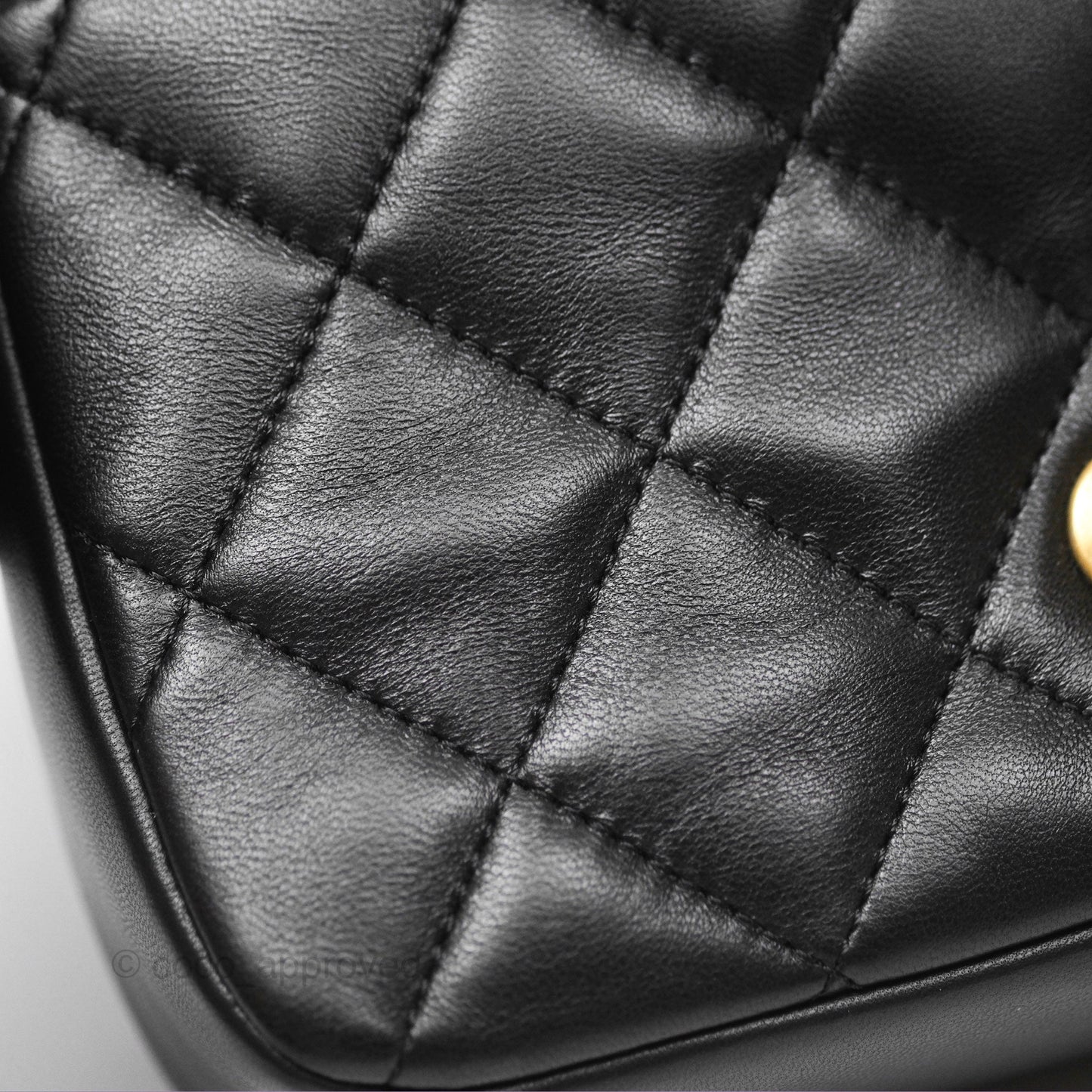 Chanel Mini Flap Bag With Heart CC Charm Black Lambskin Aged Gold Hardware