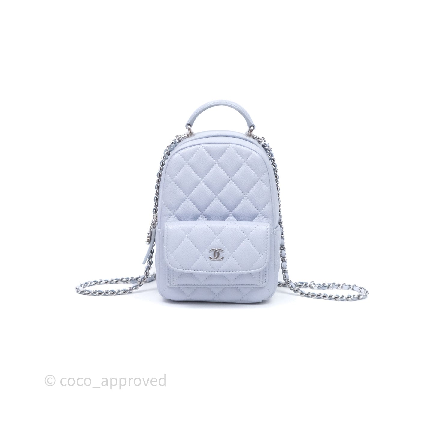 Chanel Classic Mini Backpack Light Blue Caviar Silver Hardware