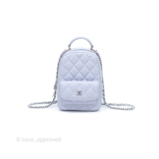 Chanel Classic Mini Backpack Light Blue Caviar Silver Hardware