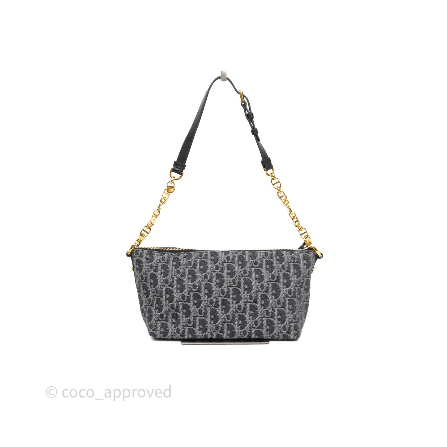 Christian Dior Diorstar Hobo Bag with Chain Gray Denim Dior Oblique Jacquard