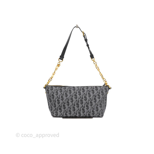 Christian Dior Diorstar Hobo Bag with Chain Gray Denim Dior Oblique Jacquard