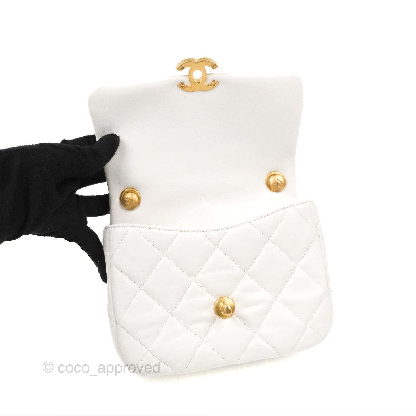 Chanel Small Flap Bag White Lambskin Aged Gold and Lacquered Metal 22S