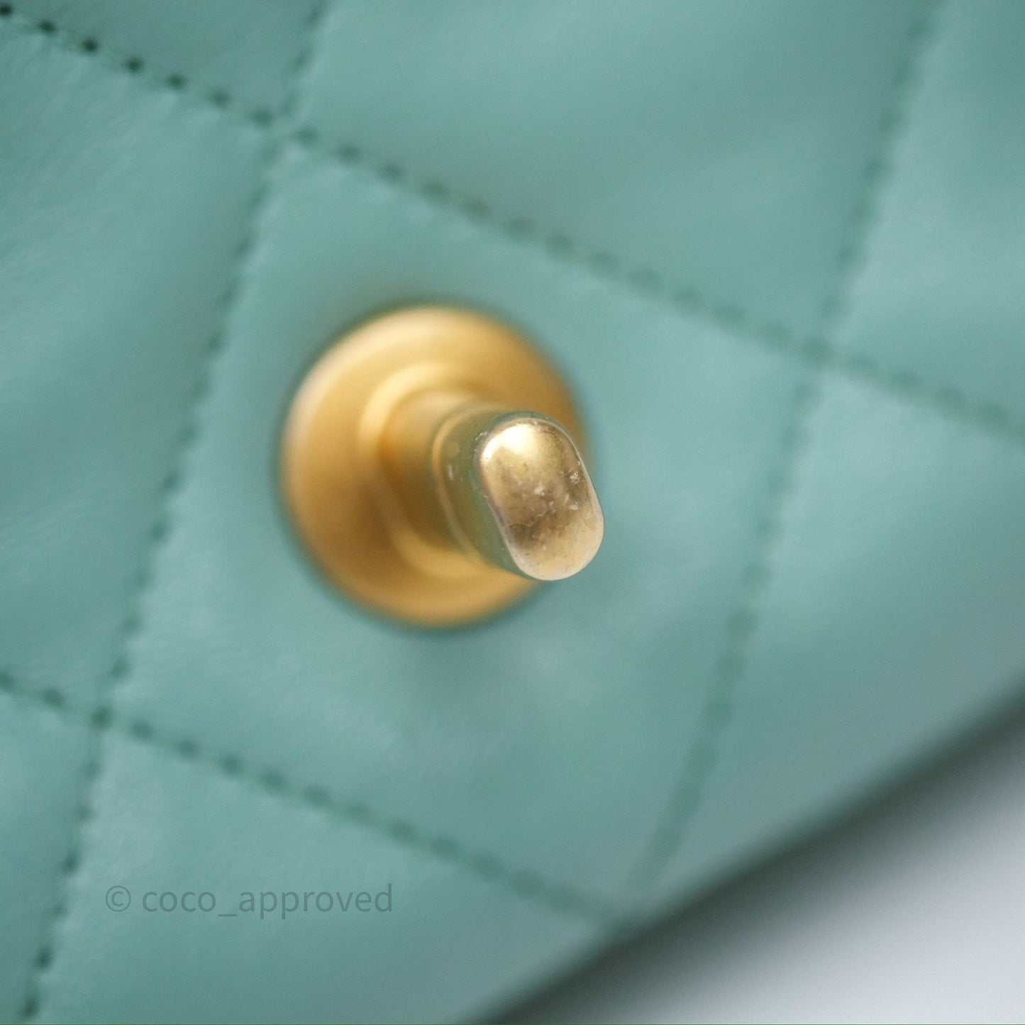 Chanel Quilted Small Circular Handle Bag Mint Green Aged Gold Hardware