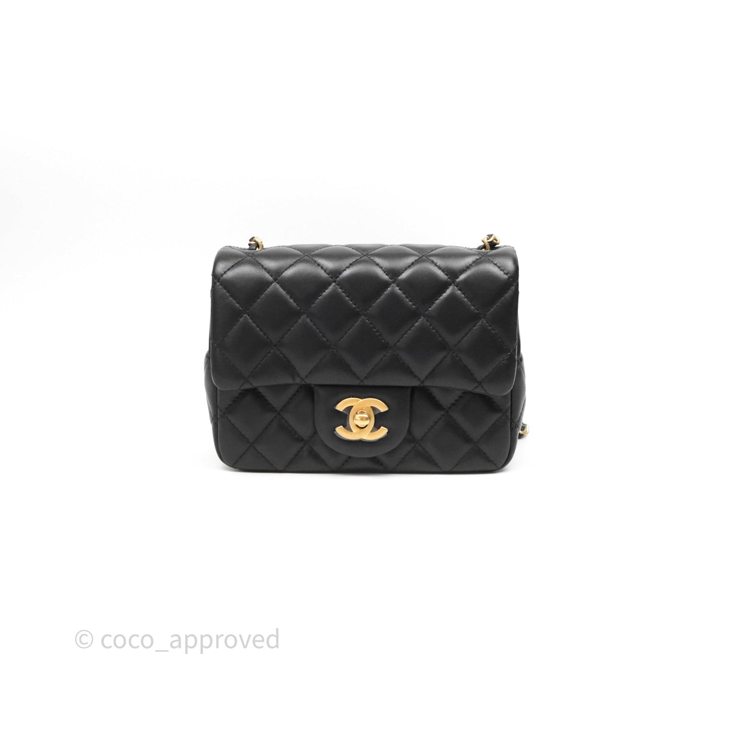 Chanel Romance Mini Square Flap Black Lambskin Aged Gold Hardware