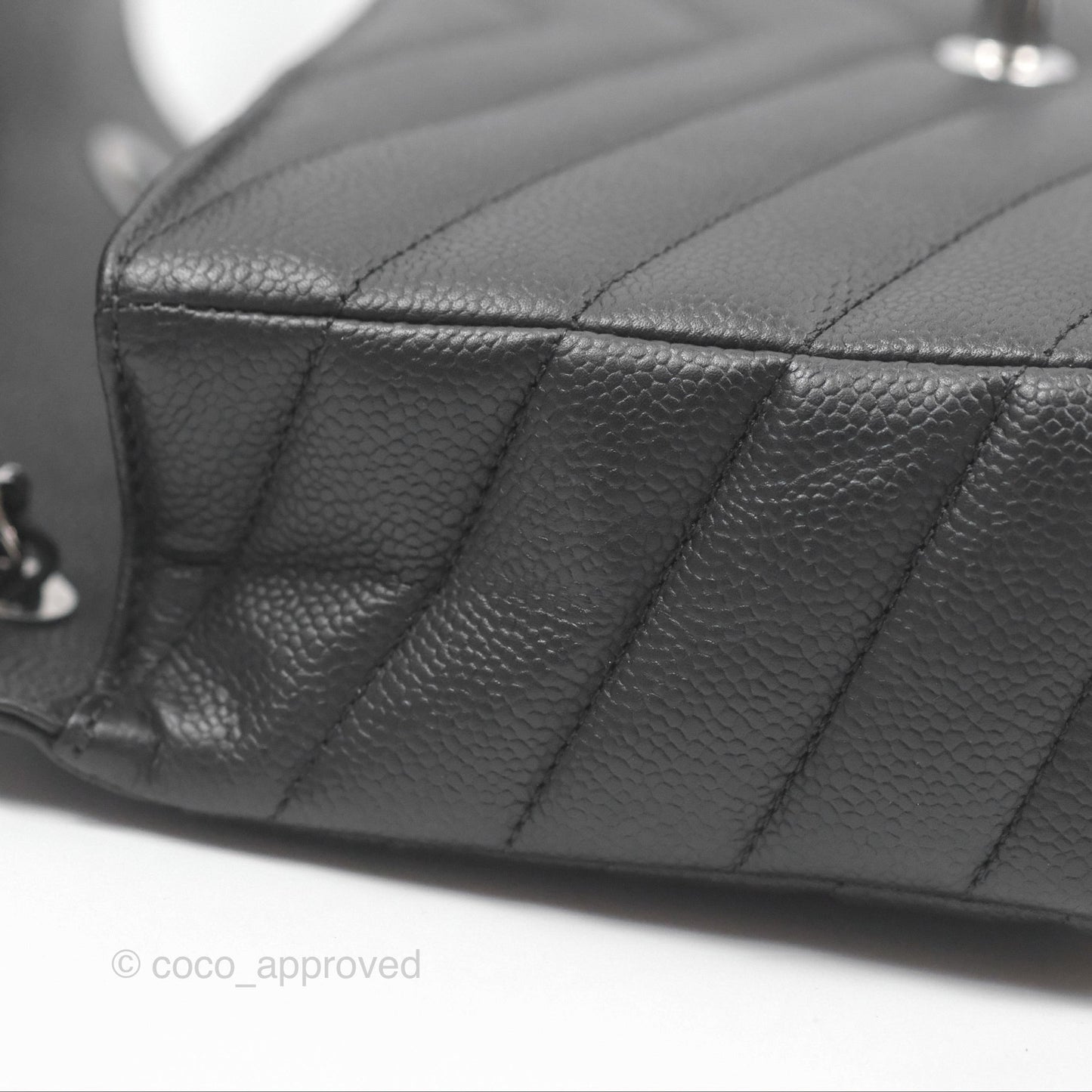Chanel Chevron Flap Bag Black Caviar Silver Hardware