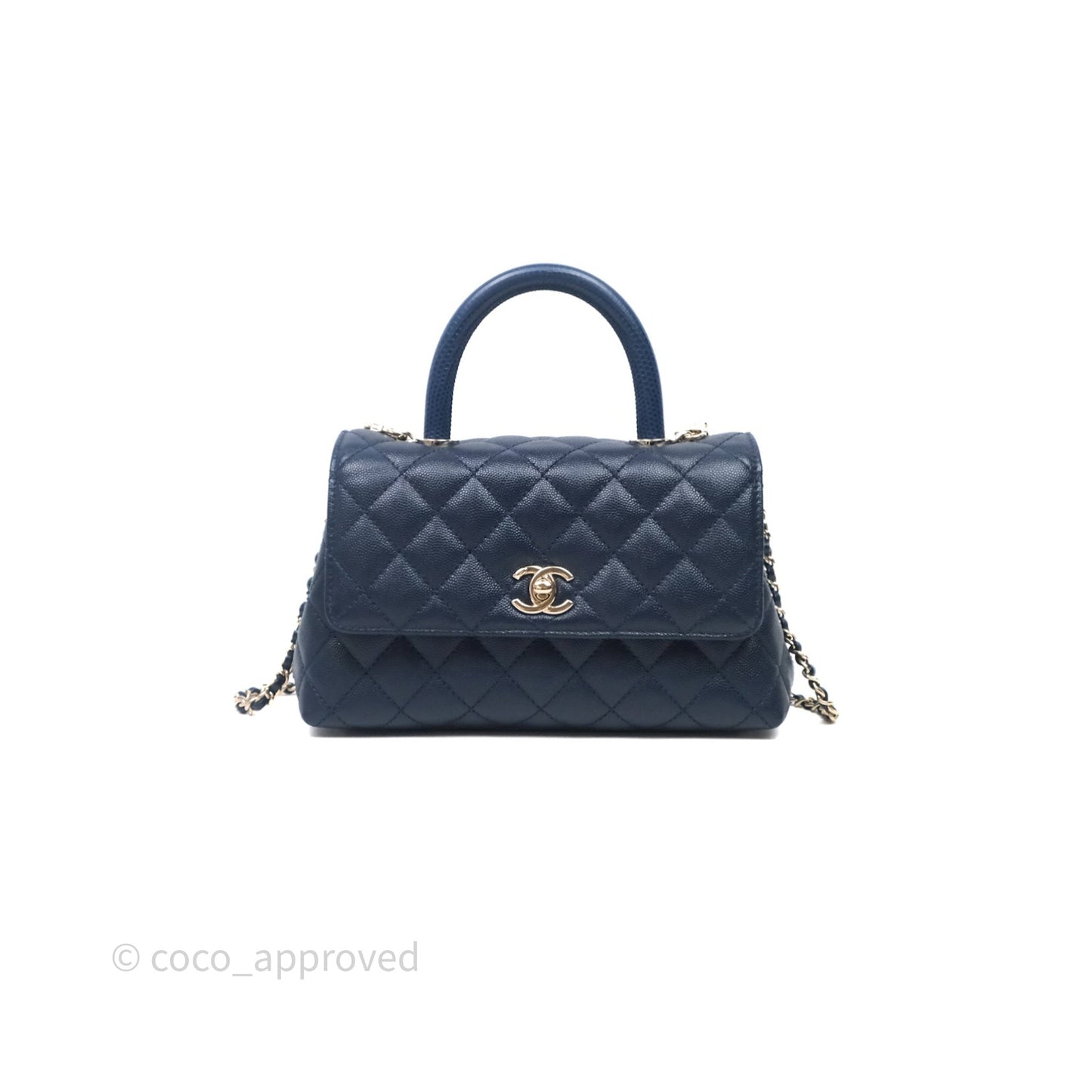 Chanel Small Coco Handle Navy Caviar Gold Hardware Lizard Handle