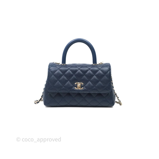 Chanel Small Coco Handle Navy Caviar Gold Hardware Lizard Handle