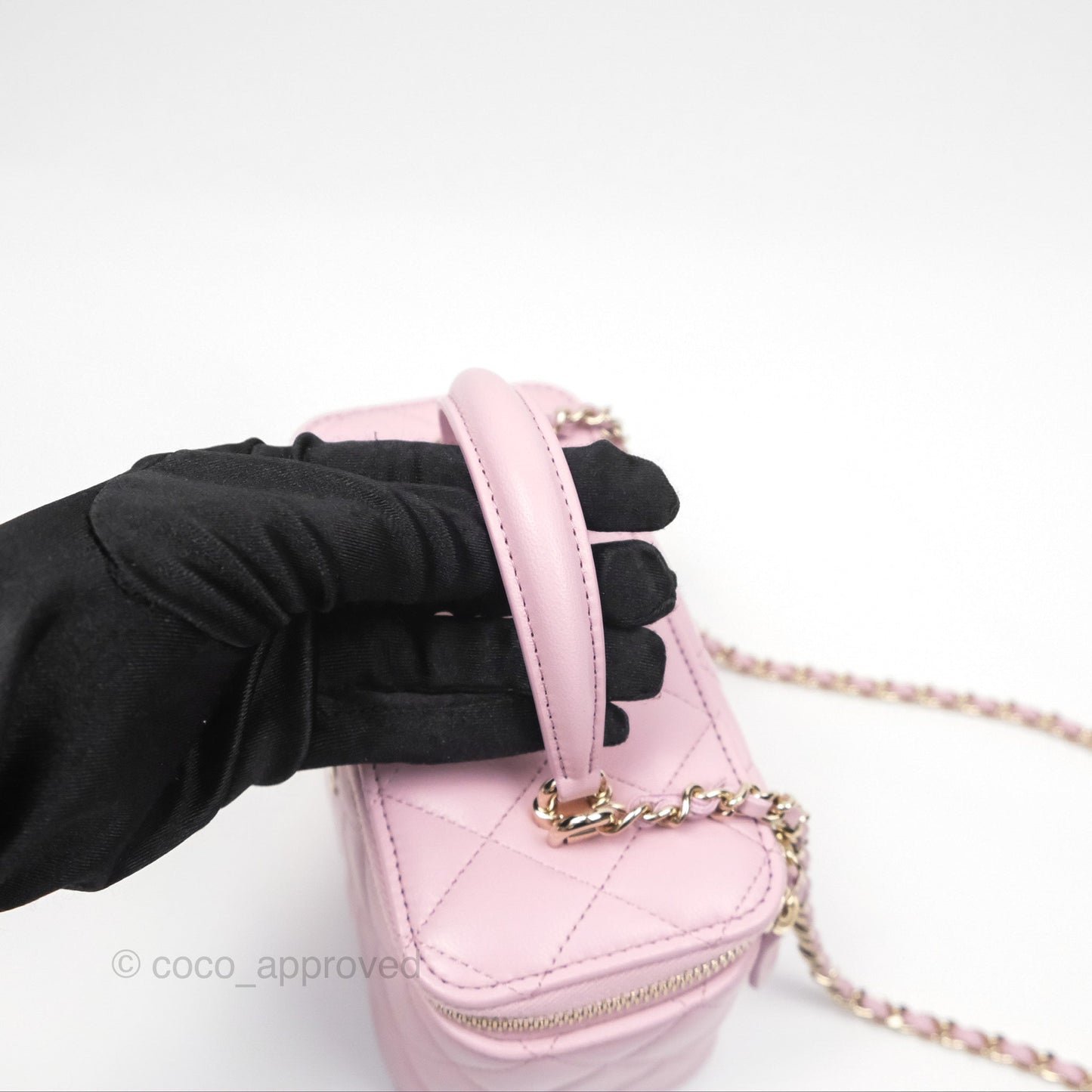 Chanel Vanity Rectangular Top Handle Lilac Pink Lambskin Gold Hardware
