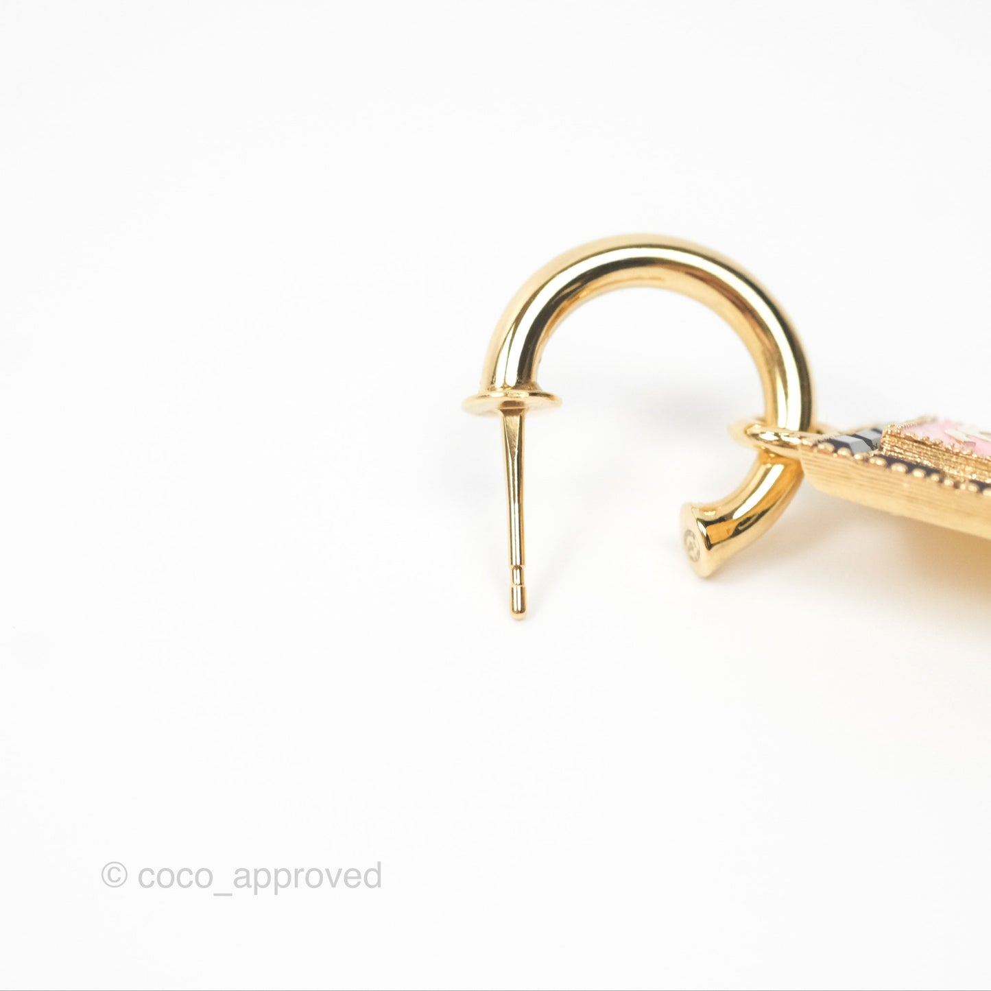 Chanel Square Pink CC Hoop Earrings Gold Tone 24S