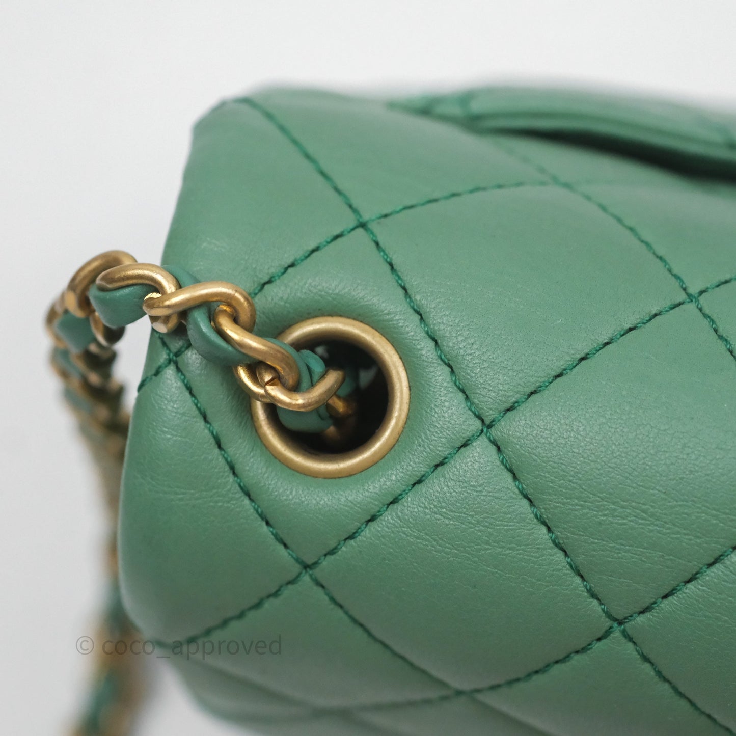 Chanel Pearl Crush Mini Square Quilted Green Lambskin Aged Gold Hardware
