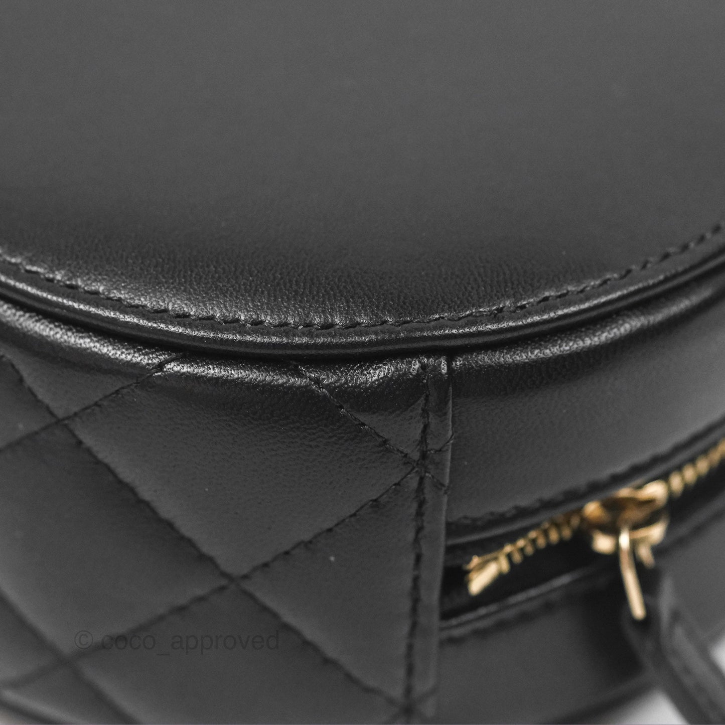 Chanel Studded CC Round Clutch With Chain Black Lambskin Gold Hardware