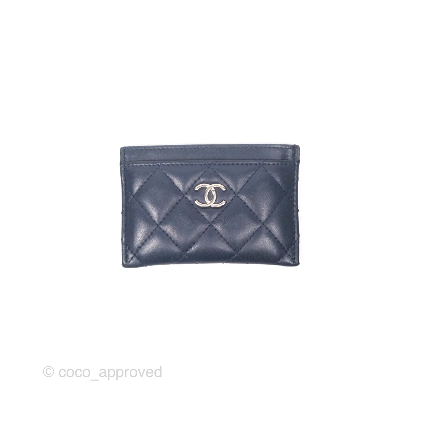 Chanel Quilted Classic Flat Card Holder Navy Sliver Hardware