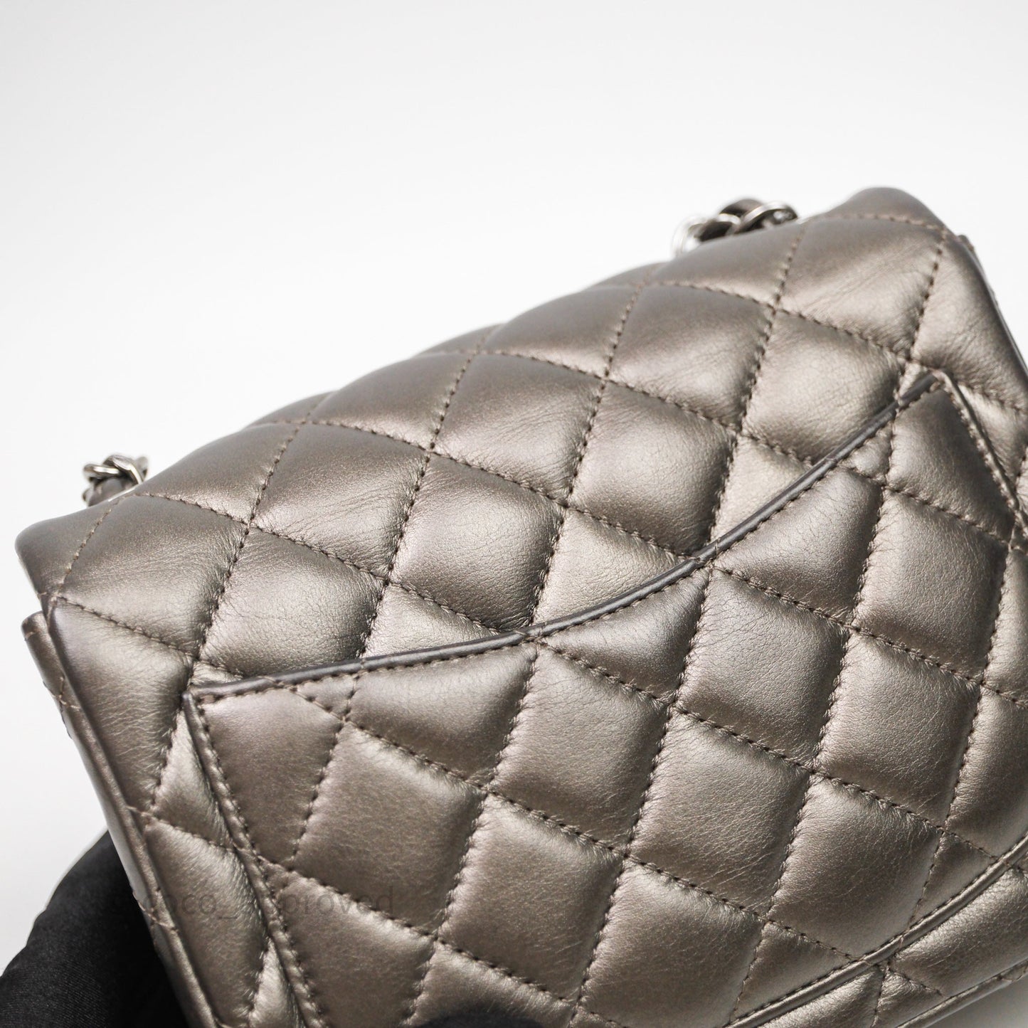 Chanel Mini Square Metallic Dark Grey Lambskin Dark Silver Hardware